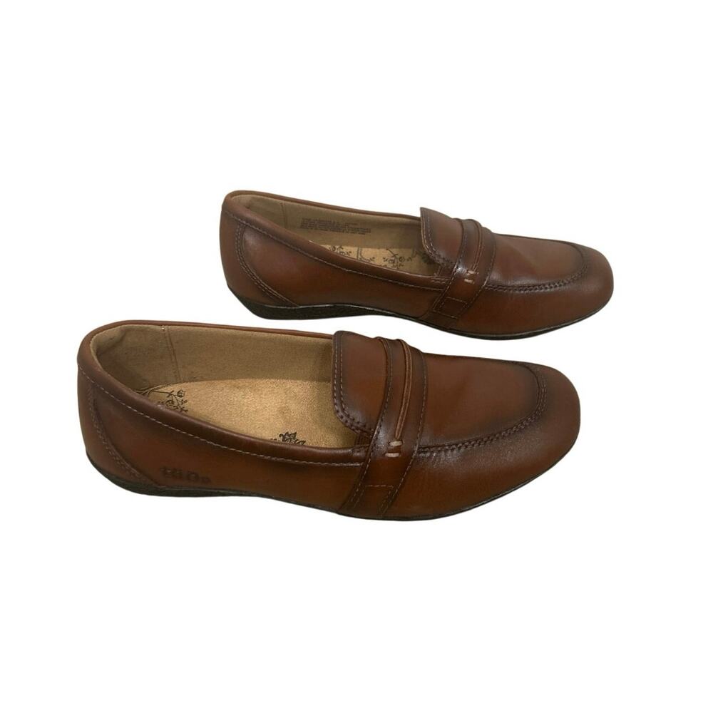 Taos Gabby Cognac Brown Leather Penny Loafers Comfort Shoes 8.5 Minimalist